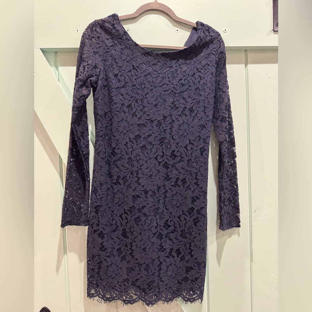 She + Sky Navy Lace Long Sleeve Dress